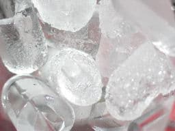 Ice cubes from an automatic ice machine.  Due to their size and shape, they melt a bit quicker than the ice from your refrigerator.