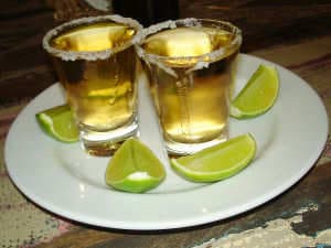 Tequila shots with lime and salt